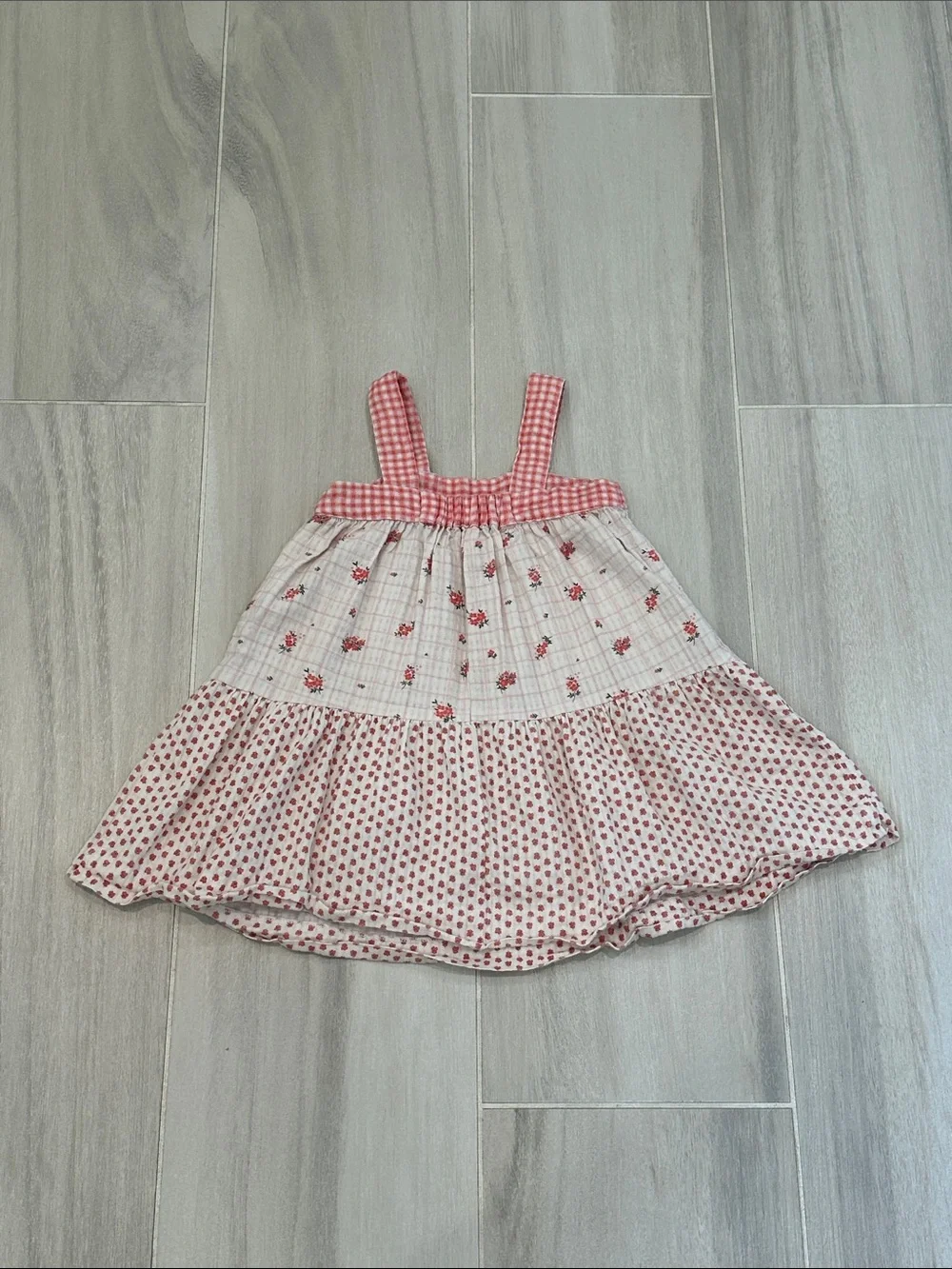 Zara 3T Pink Floral & Gingham Tiered Sundress